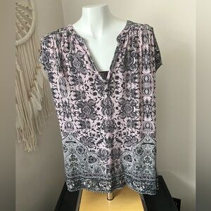 Lucky Brand Pink and Black Patterned Women's Top